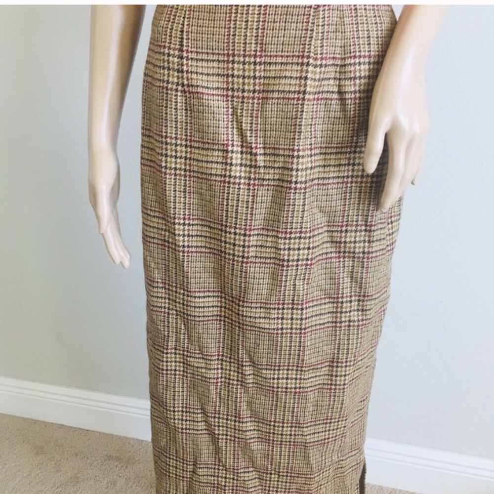 AMANDA SMITH 100% wool brown plaid midi skirt size 4